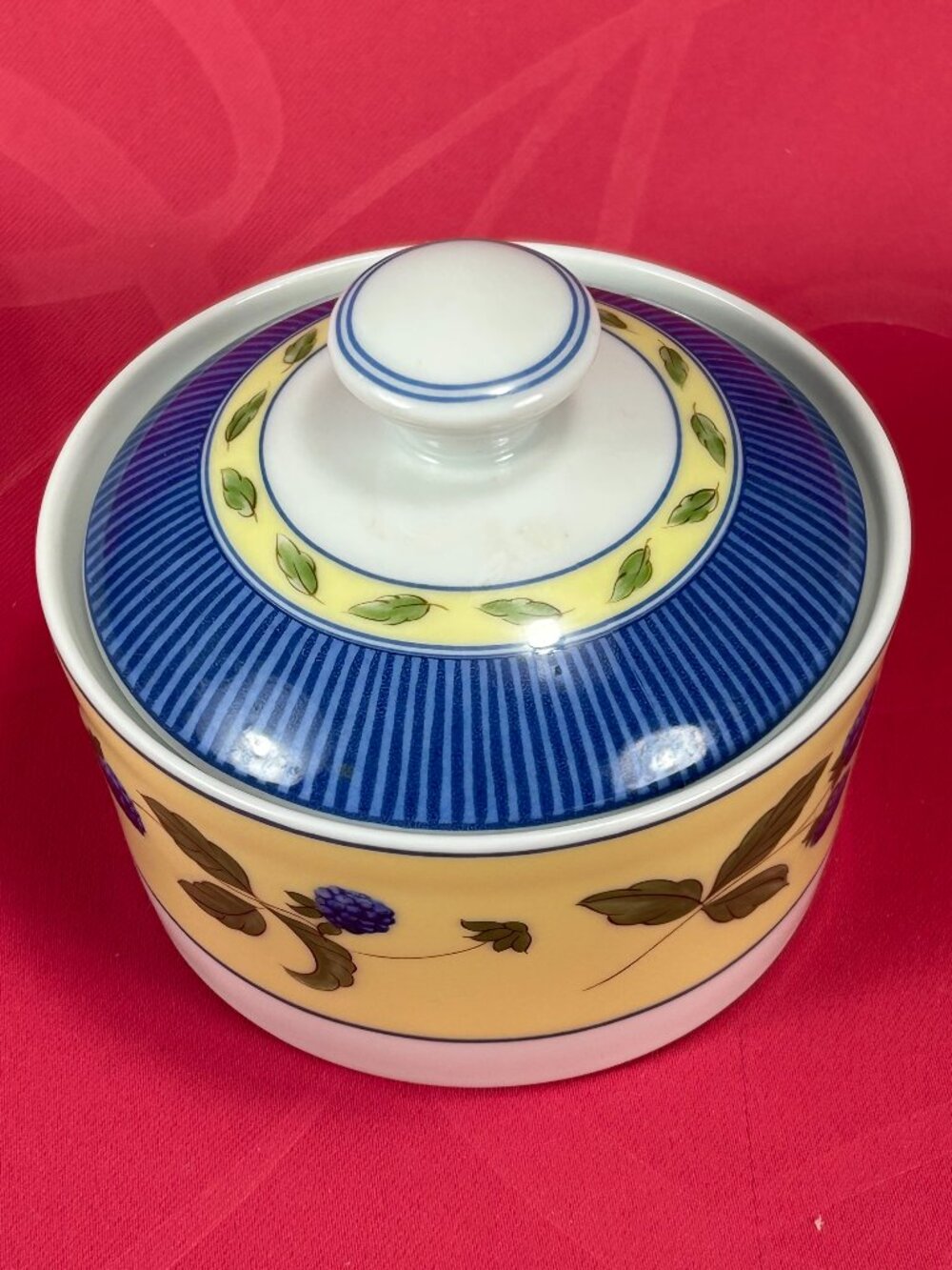 SPAL Portugal porcelain Blackberries colorful lidded sugar bowl